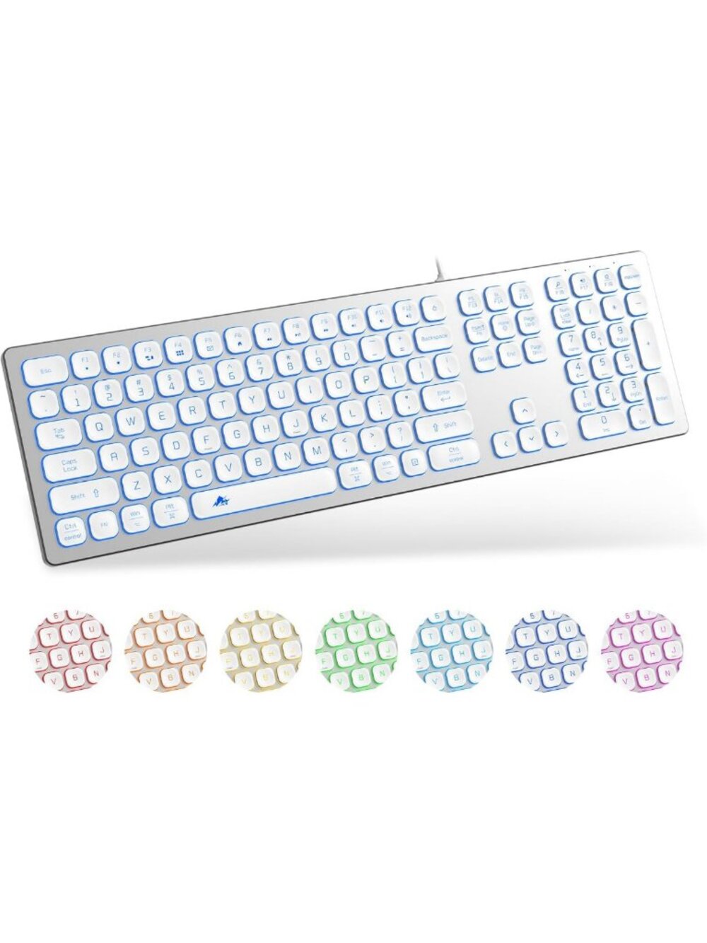 Sleek Backlit Wired Keyboard for Mac & PC - Slim Chiclet Design, RGB Lighting
